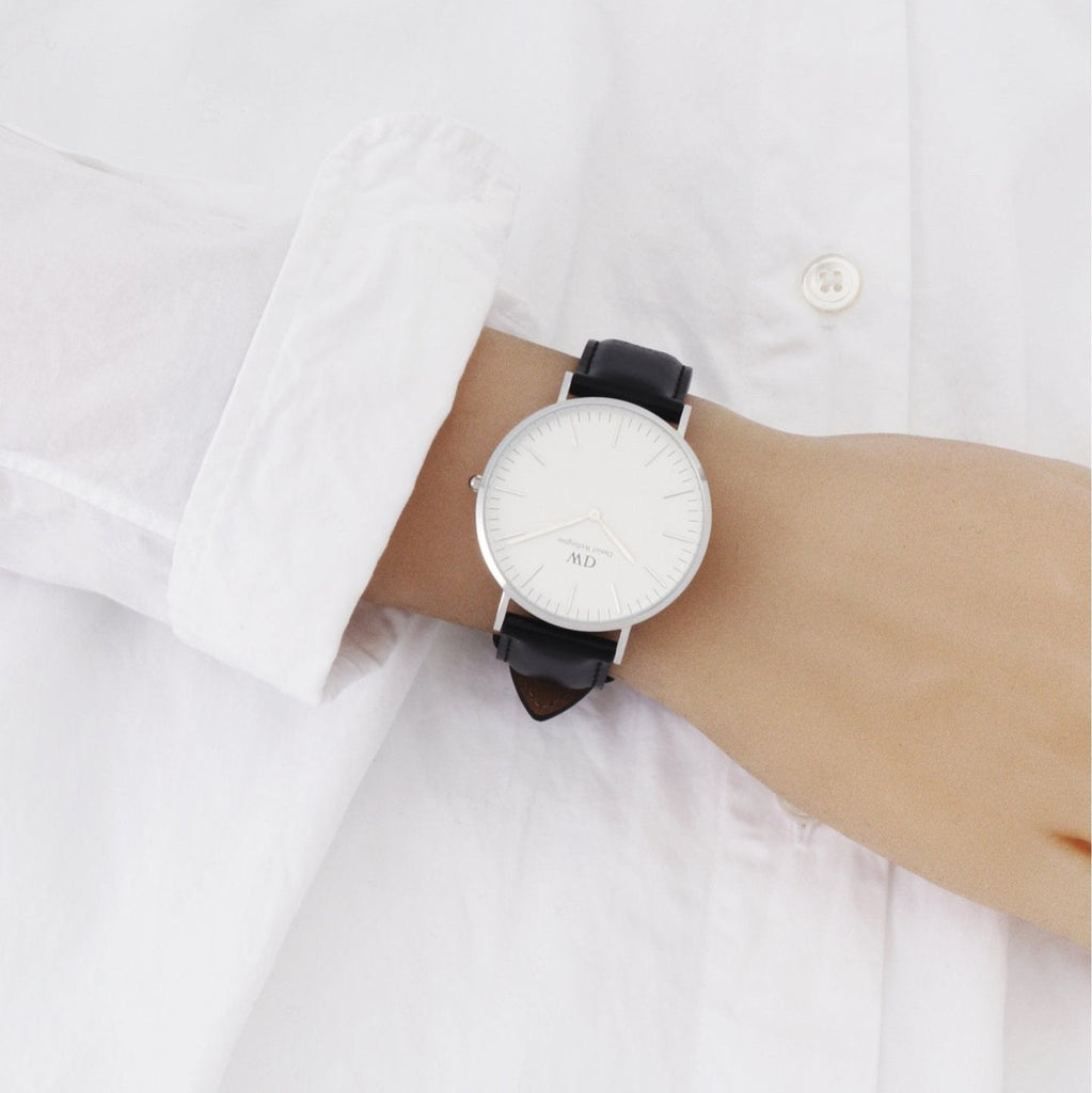 Daniel Wellington Classic Sheffield White Dial Black Leather Strap Watch For Men - DW00100020