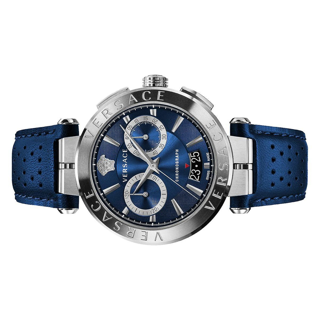 Versace Aion Chronograph Blue Dial Blue Leather Strap Watch for Men - VE1D01220