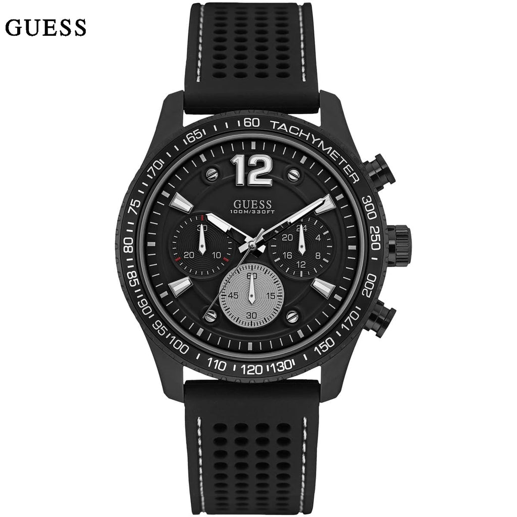 Guess Fleet Chronograph Black Dial Black Rubber Strap Watch for Men - W0971G1
