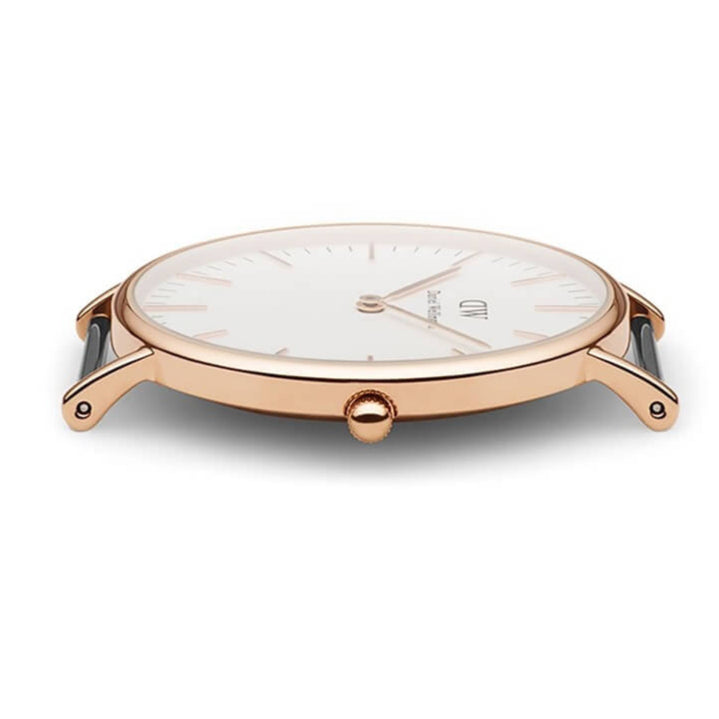 Daniel Wellington Classic Sheffield White Dial Black Leather Strap Watch for Women - DW00100036