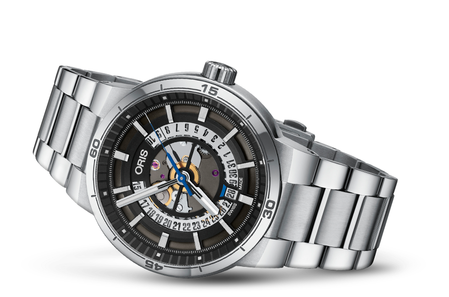 Oris TT1 Engine Date Skeleton Black Dial Silver Steel Strap Watch for Men - 0173377524124-0782408