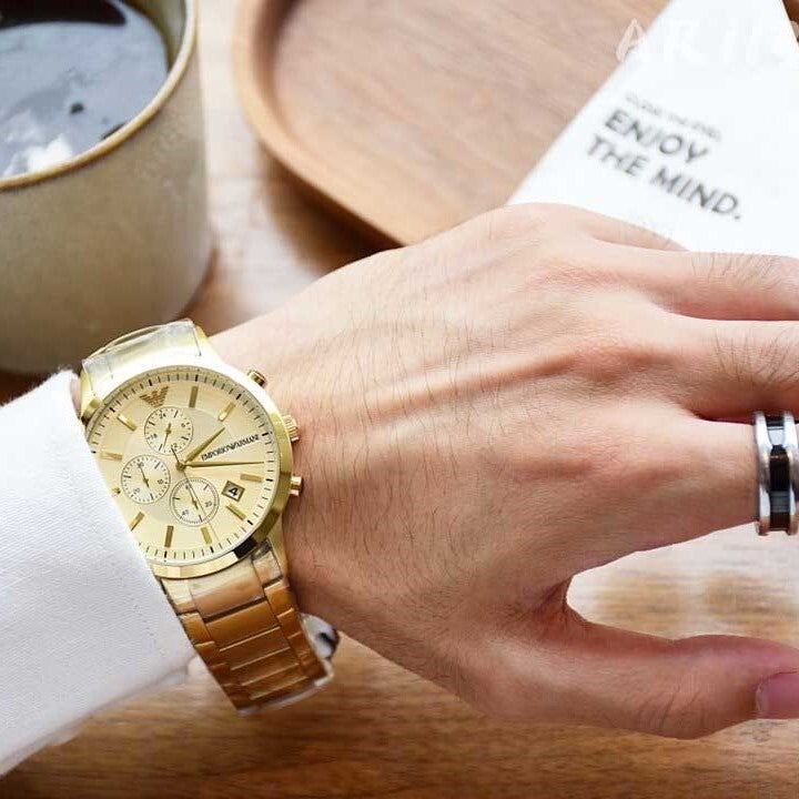 Emporio Armani Renato Chronograph White Dial Gold Steel Strap Watch For Men - AR11332