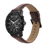 Armani Exchange Outerbanks Chronograph Black Dial Brown Leather Strap Watch For Men - AX1732