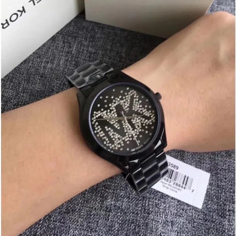Michael Kors Slim Runway Black Dial Black Steel Strap Watch for Women - MK3589