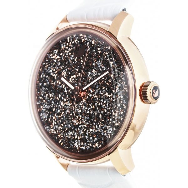 Swarovski Crystalline Hours Quartz Grey Dial Black Leather Strap Watch for Women - 5344635
