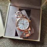Burberry The City White Dial Rose Gold Steel Strap Watch for Women - BU9104