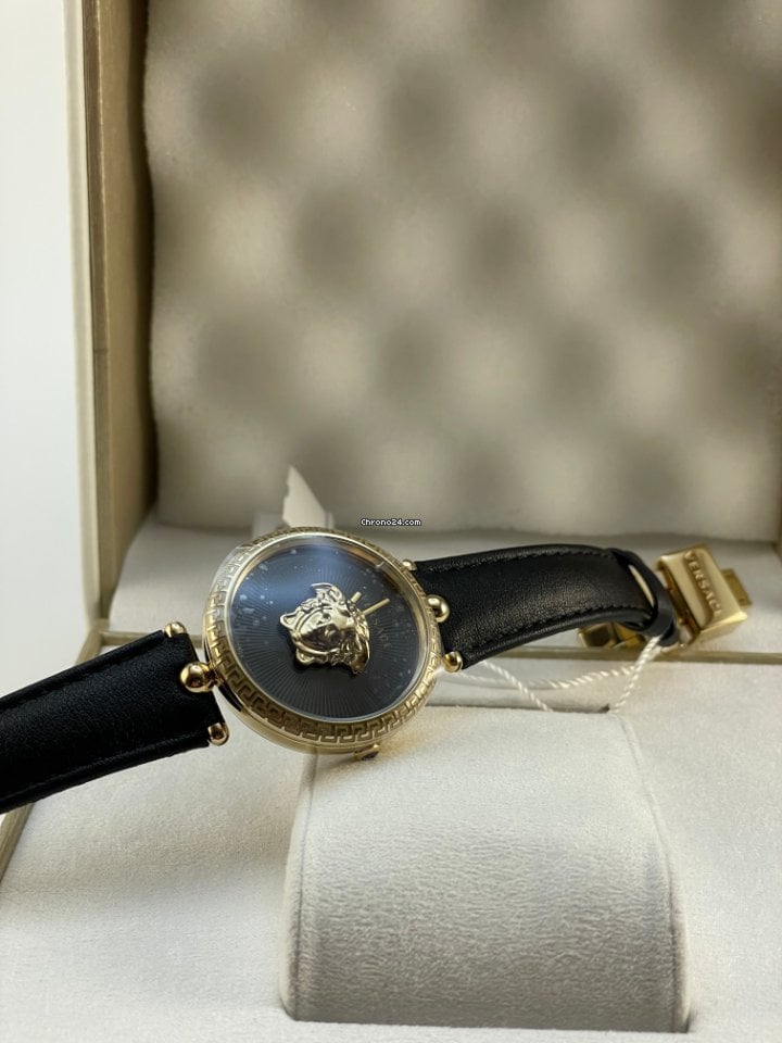 Versace Palazzo Empire Black Dial Black Leather Strap Watch for Women - VCO020017