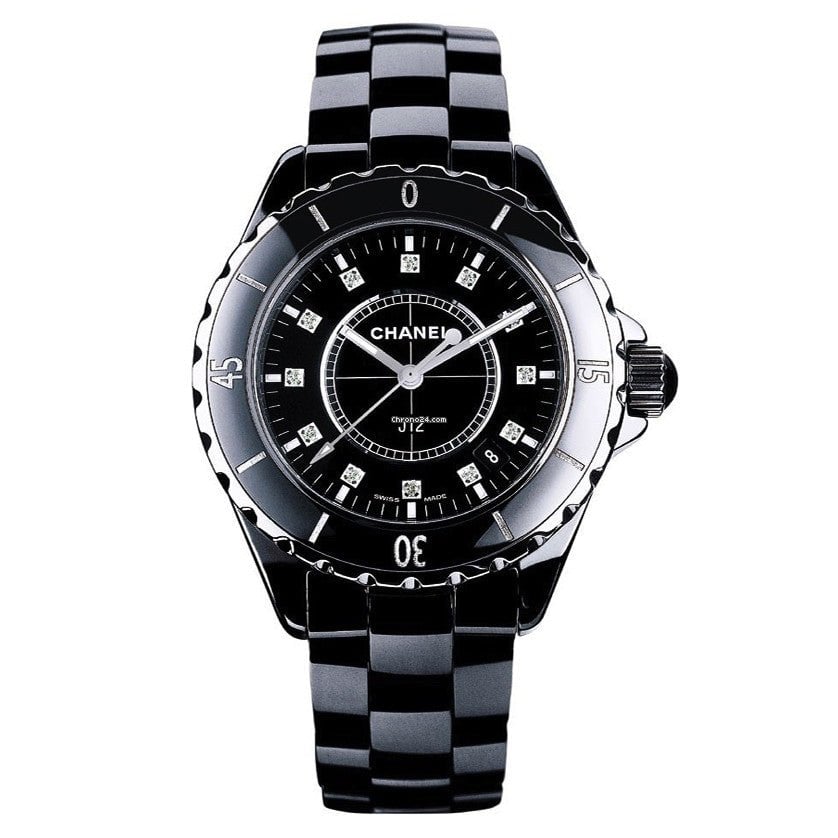 Chanel J12 Quartz Diamonds Black Dial Black Steel Strap Watch for Women - J12 H1625