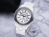Chanel J12 Quartz Diamonds White Dial White Steel Strap Watch for Women - J12 H6418