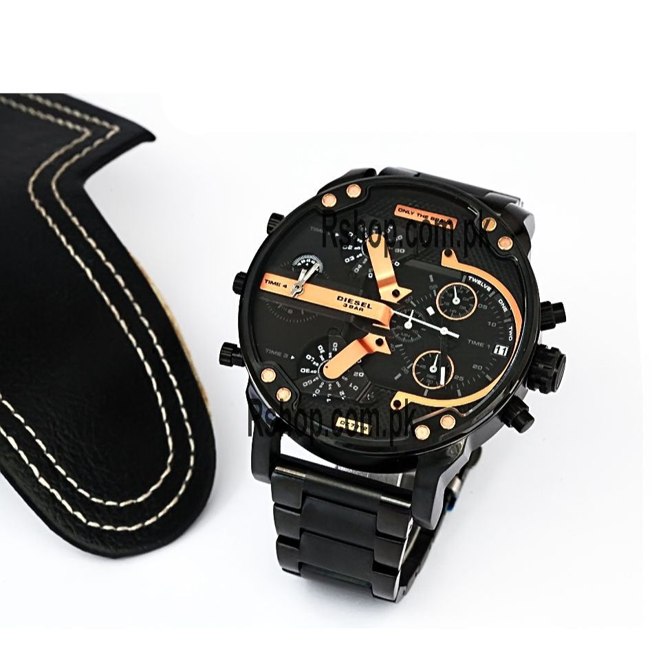 Diesel Big Daddy Chronograph Black Dial Black Steel Strap Watch For Men - DZ7312