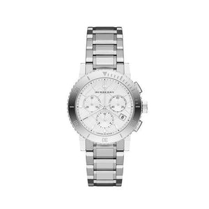 Burberry City Chronograph White Dial Silver Steel Strap Watch For Women - BU9700