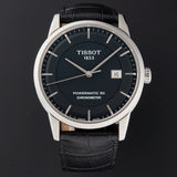 Tissot T Classic Luxury Powermatic 80 Black Dial Black Leather Strap Watch For Men - T086.408.16.051.00