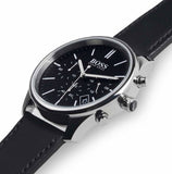Hugo Boss Time One Chronograph Black Dial Black Leather Strap Watch for Men - 1513430