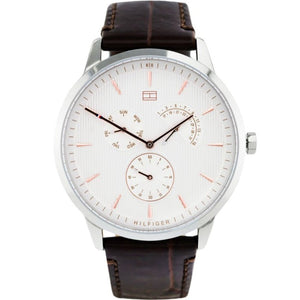 Tommy Hilfiger Brad Chronograph White Dial Brown Leather Strap Watch For Men - 1710389