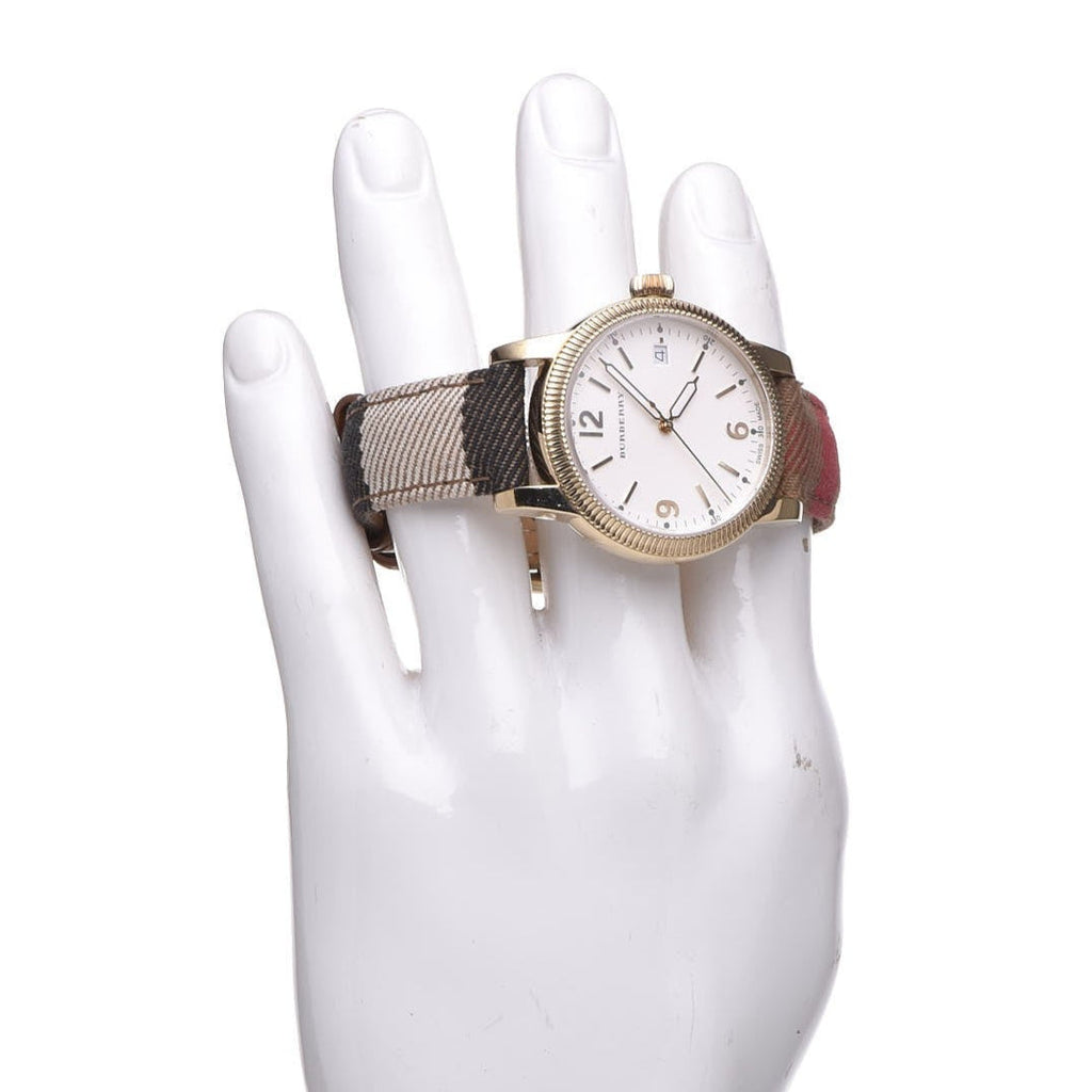 Burberry Utilitarian White Dial Multicolor Leather Strap Watch for Women - BU7853