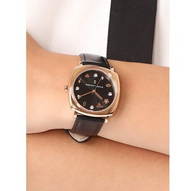 Marc Jacobs Mandy Black Dial Black Leather Strap Watch for Women - MJ1565
