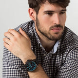 Diesel Mega Chief Chronograph Black Dial Black Leather Strap Watch For Men - DZ4323