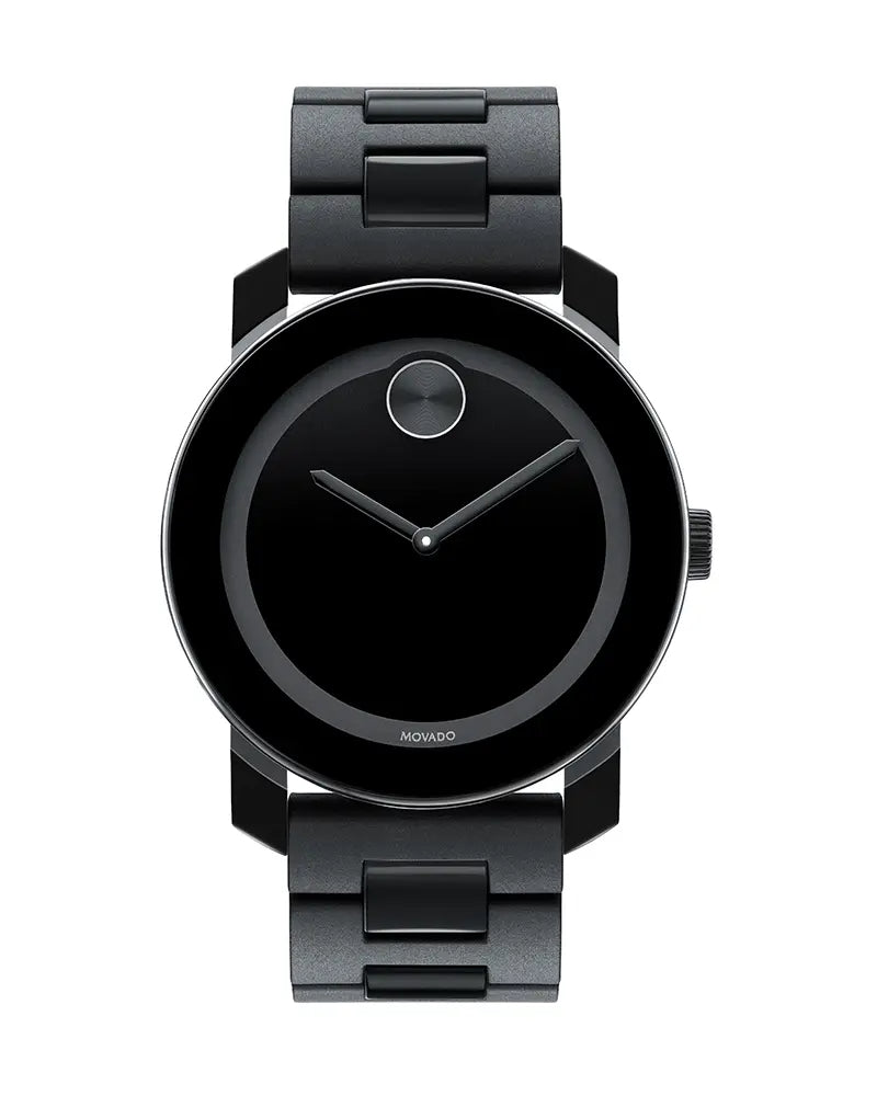 Movado Bold Black Dial Black Steel Strap Watch For Men - 3600047