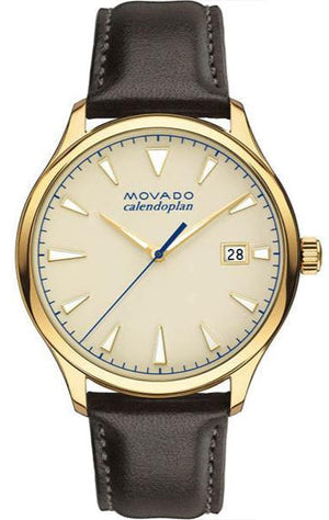 Movado Heritage Calendoplan Beige Dial Brown Leather Strap Watch for Men - 3650003