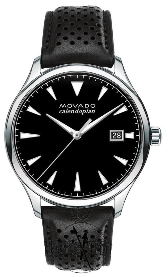 Movado Heritage Calendoplan Black Dial Black Leather Strap Watch for Men - 3650004