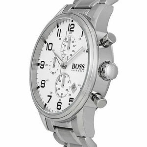 Hugo Boss Aeroliner Chronograph White Dial Silver Steel Strap Watch For Men - 1512445