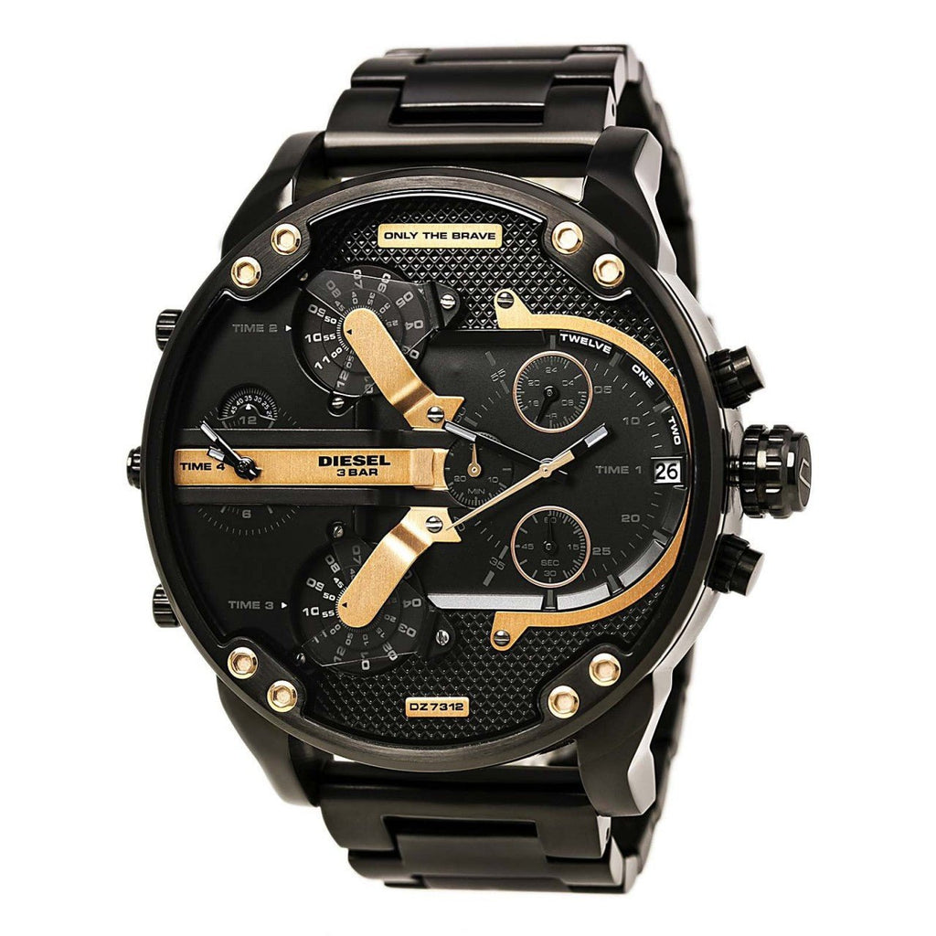 Diesel Big Daddy Chronograph Black Dial Black Steel Strap Watch For Men - DZ7312