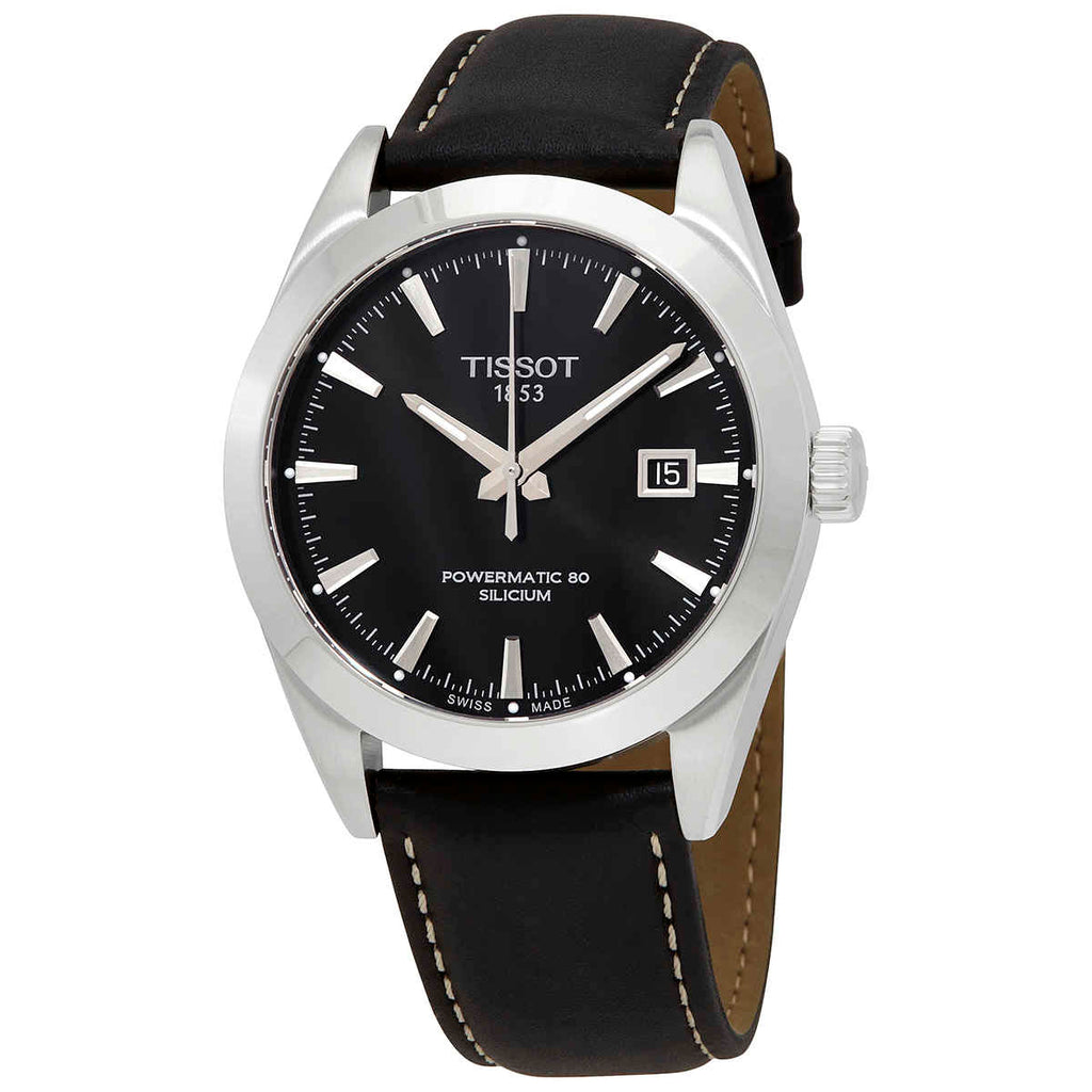 Tissot Gentleman Powermatic 80 Silicium Black Dial Black Leather Strap Watch For Men - T127.407.16.051.00