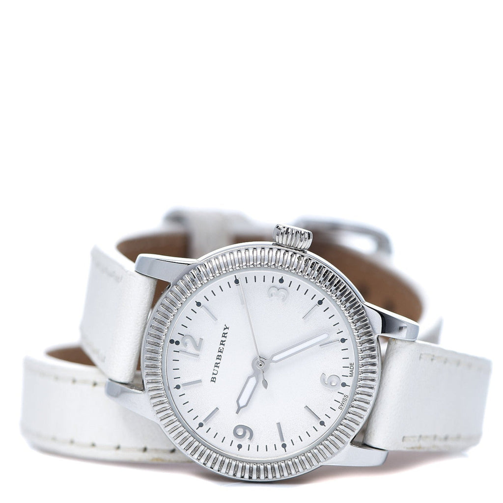 Burberry Utilitarian White Dial White Leather Strap Watch for Women - BU7846