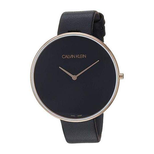 Calvin Klein Full Moon Black Dial Black Leather Strap Watch for Women - K8Y236C1