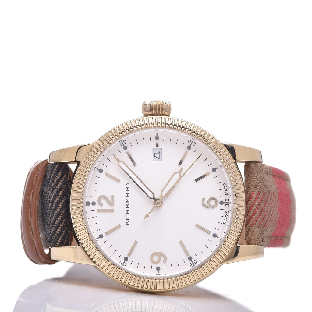 Burberry Utilitarian White Dial Multicolor Leather Strap Watch for Women - BU7853