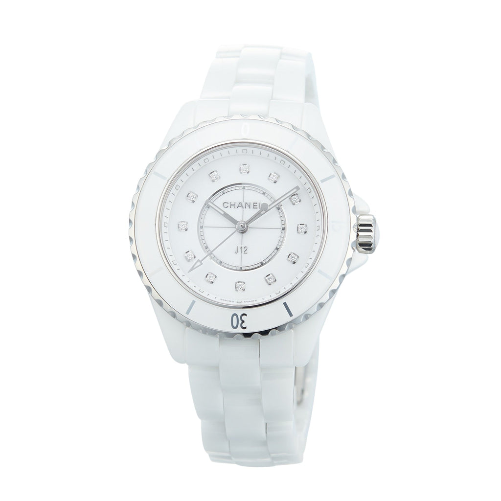 Chanel J12 Quartz Diamonds White Dial White Steel Strap Watch for Women - J12 H5703