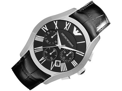 Emporio Armani Valente Chronograph Black Dial Black Leather Strap Watch For Men - AR1633