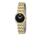Movado Veturi Black Dial Gold Steel Strap Watch for Women - 0606935