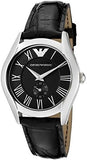 Emporio Armani Velente Black Dial Black Leather Strap Watch For Women - AR0644