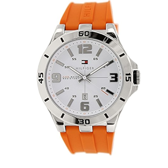 Tommy Hilfiger Analog White Dial Orange Rubber Strap Watch for Men - 1791063