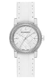 Burberry The City Diamonds Silver Dial White Leather Strap Watch for Women - BU9221