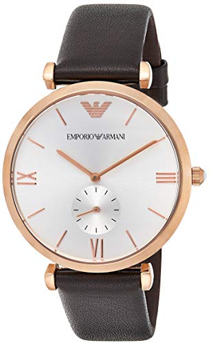 Emporio Armani Classic Analog Silver Dial Brown Leather Strap Watch For Men - AR9038