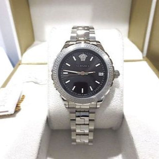 Versace Hellenyium Black Dial Silver Steel Strap Watch for Women - V12020015