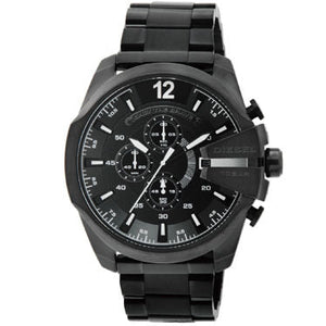 Diesel Mega Chief Chronograph Black Dial Black Steel Strap Watch For Men - DZ4283