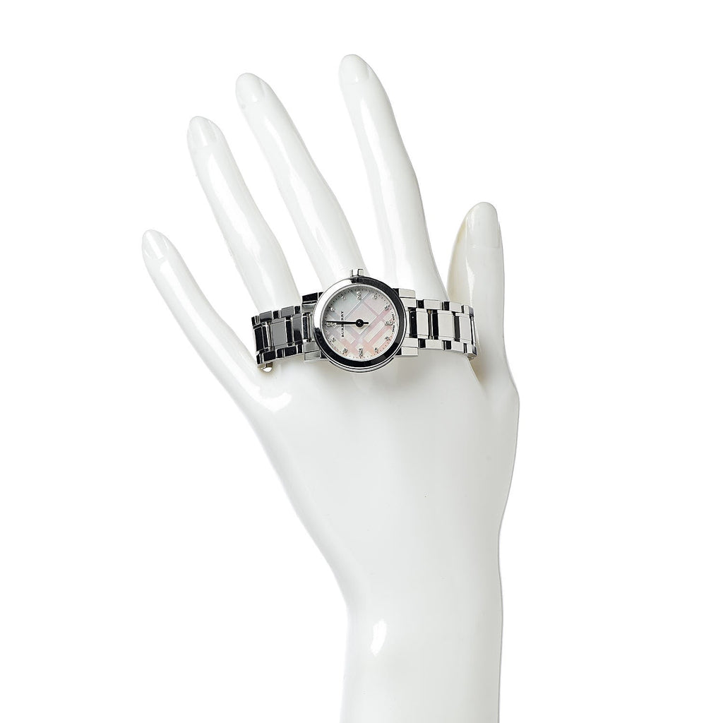 Burberry The City Diamonds Mother of Pearl Dial Silver Steel Strap Watch for Women - BU9224