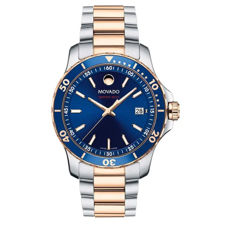 Movado Series 800 Blue Dial Two Tone Steel Strap Watch for Men - 2600149