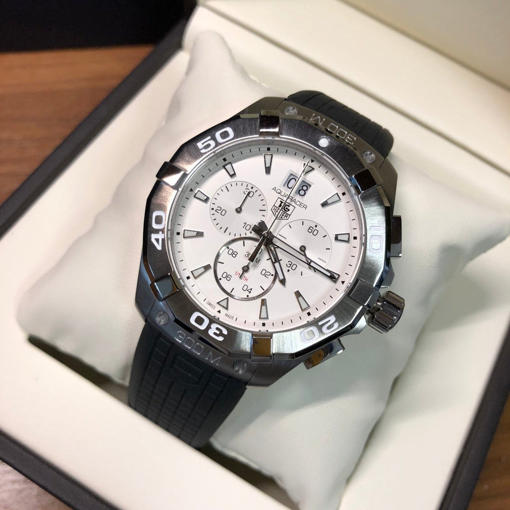 Tag Heuer Aquaracer Chronograph White Dial Black Rubber Strap Watch for Men - CAY1111.FT6041