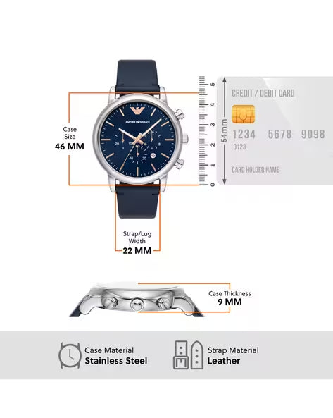 Emporio Armani Luigi Chronograph Blue Dial Black Leather Strap Watch For Men - AR1736