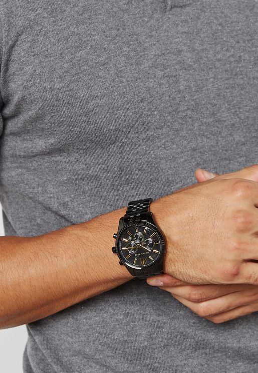 Michael Kors Lexington Chronograph Black Dial Black Steel Strap Watch for Men - MK8603