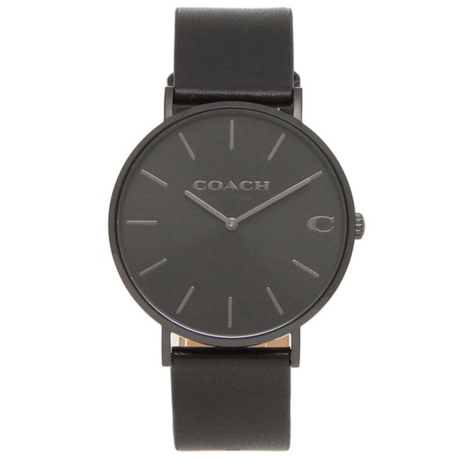 Coach Charles Black Dial Black Leather Strap Watch for Men - 14602434