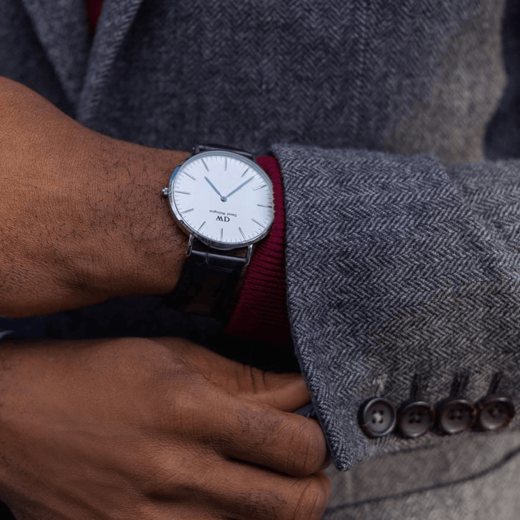 Daniel Wellington Classic Sheffield White Dial Black Leather Strap Watch For Men - DW00100020