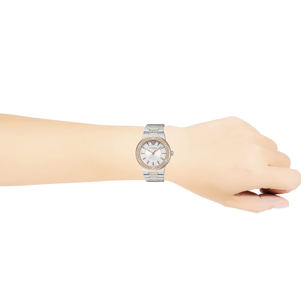 Versace Greca Quartz White Dial Two Tone Steel Strap Watch For Women - VEVH01020