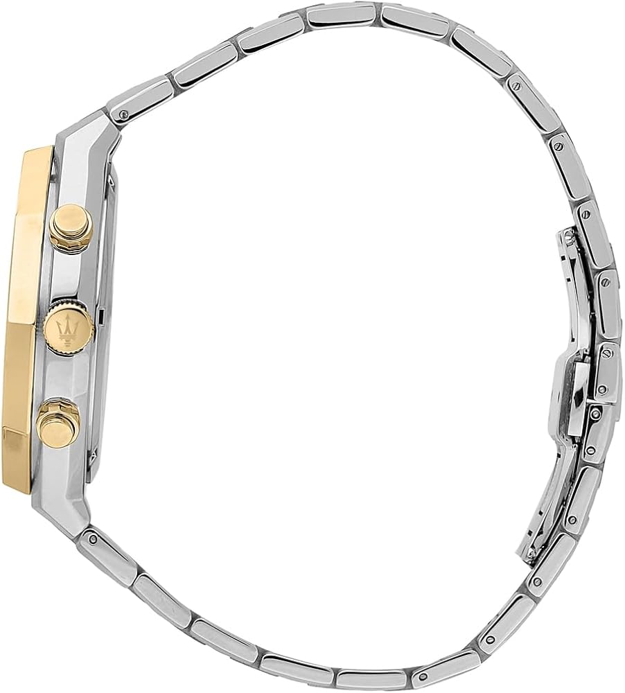 Maserati Stile Chronograph White Dial Two Tone Steel Strap Watch For Men - R8873642009