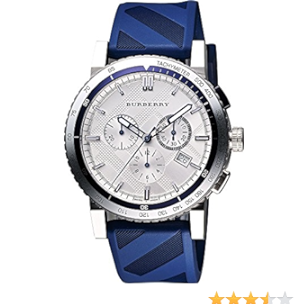 Burberry City Sport Chronograph White Dial Blue Rubber Strap Watch For Men - BU9808