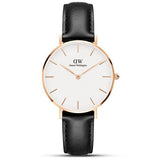 Daniel Wellington Petite Sheffield White Dial Black Leather Strap Watch For Women - DW00100174